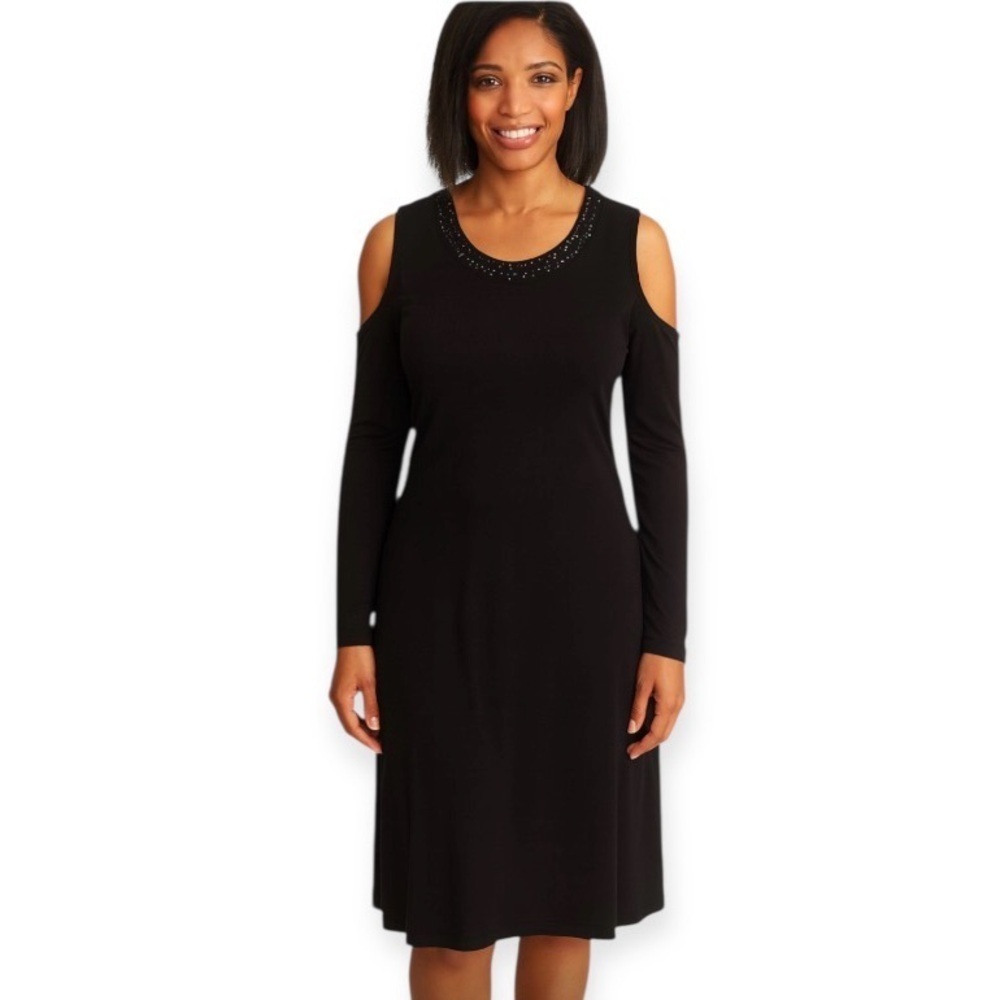 Heidi Wiesel Black Body con cold shoulder MIDI length Dress Size Large‎